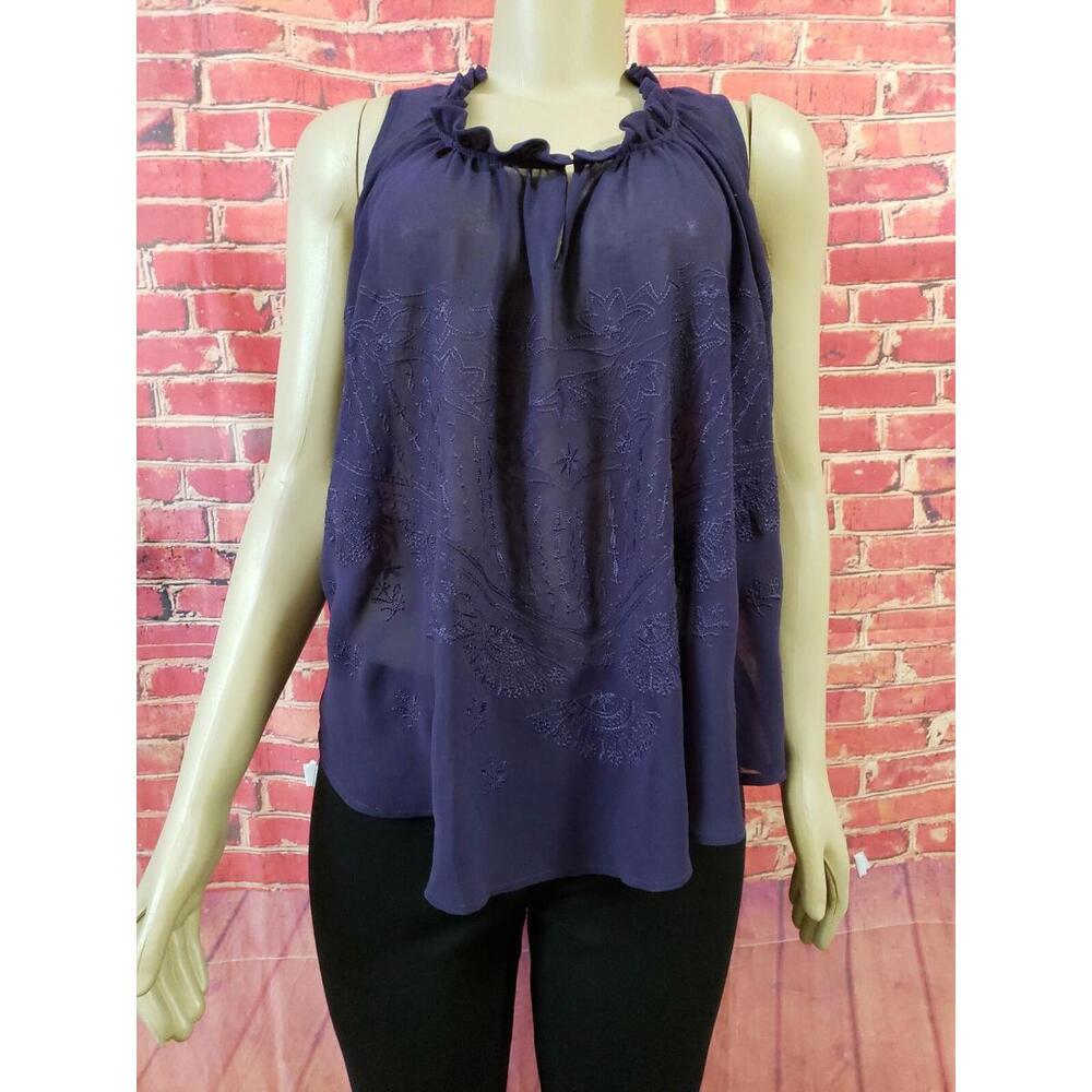 YA-YA NOM DE PLUME Anthropologie Purple Embroidered Chiffon Women's Top Sz M